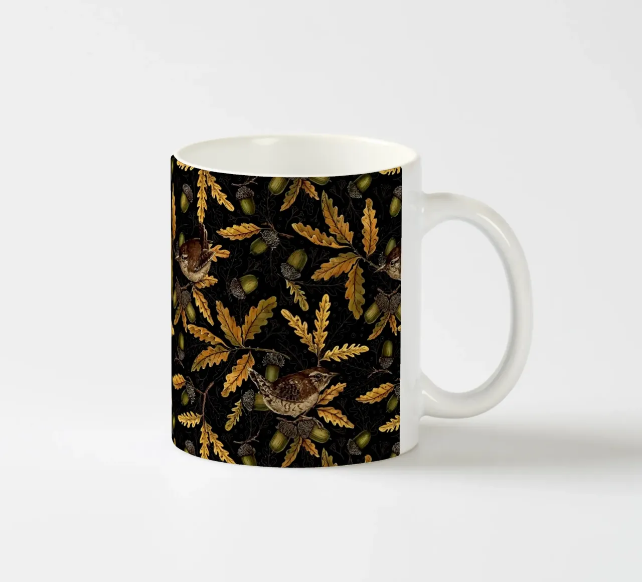 Scriccioli e ghiande sul nero tazza in ceramica da Painted Nature