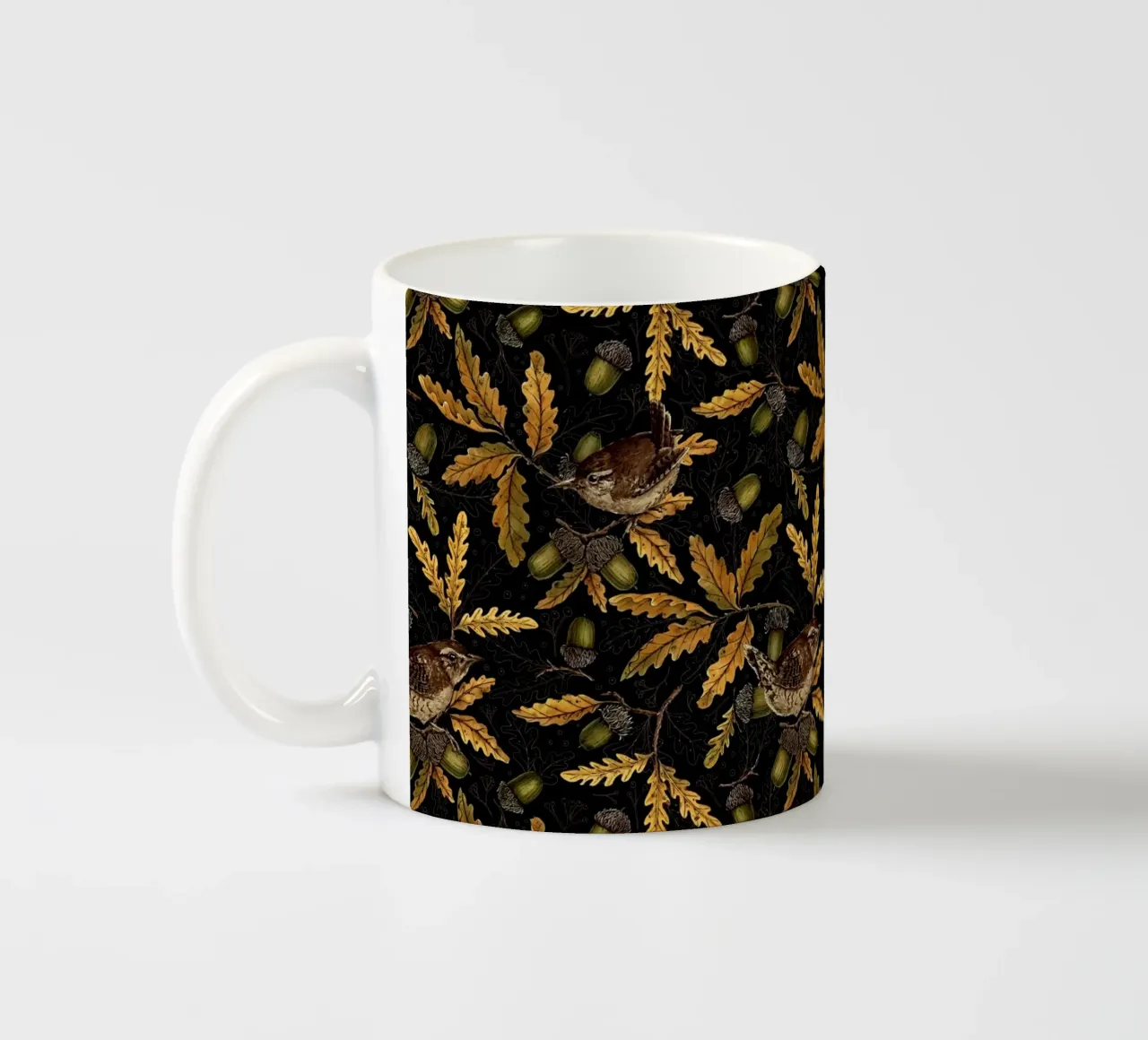 Scriccioli e ghiande sul nero tazza in ceramica da Painted Nature