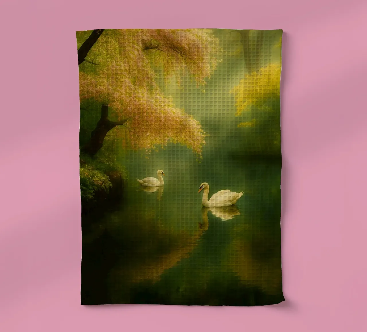 deux cygnes nageant dans le lac vue photographie torchon de landtengs