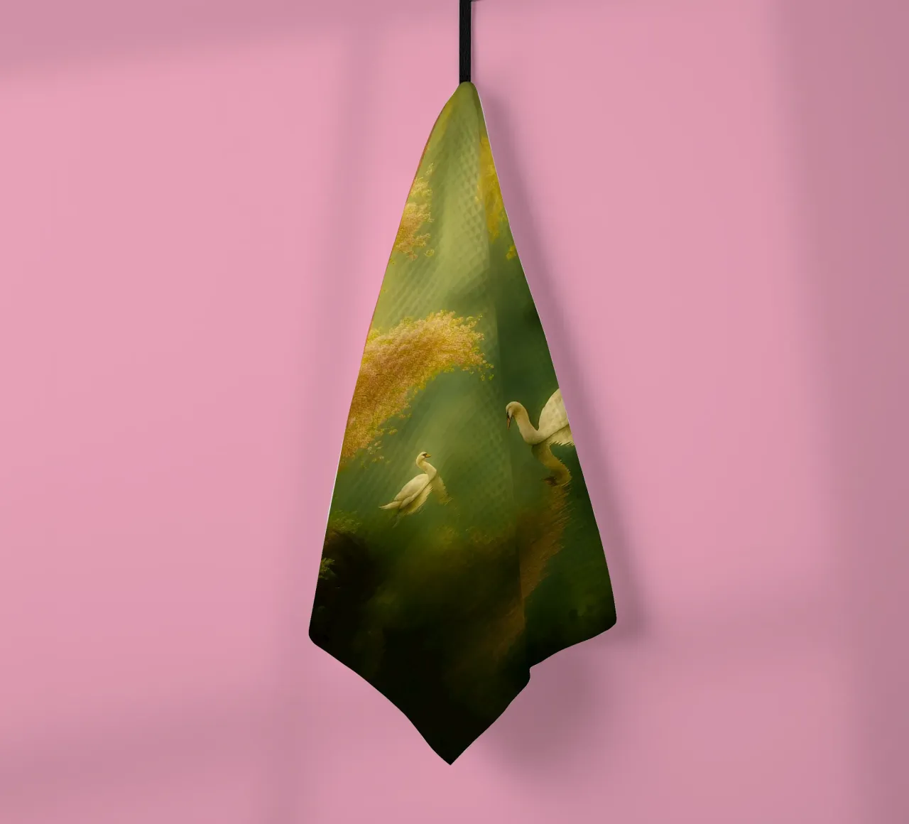 deux cygnes nageant dans le lac vue photographie torchon de landtengs