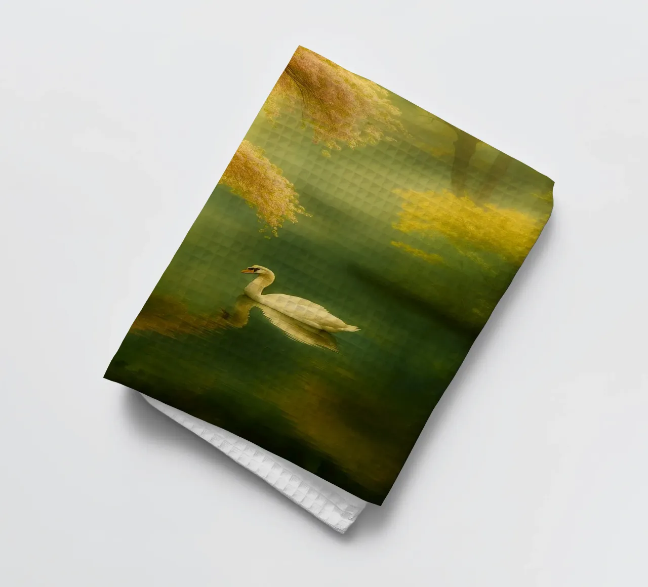 deux cygnes nageant dans le lac vue photographie torchon de landtengs