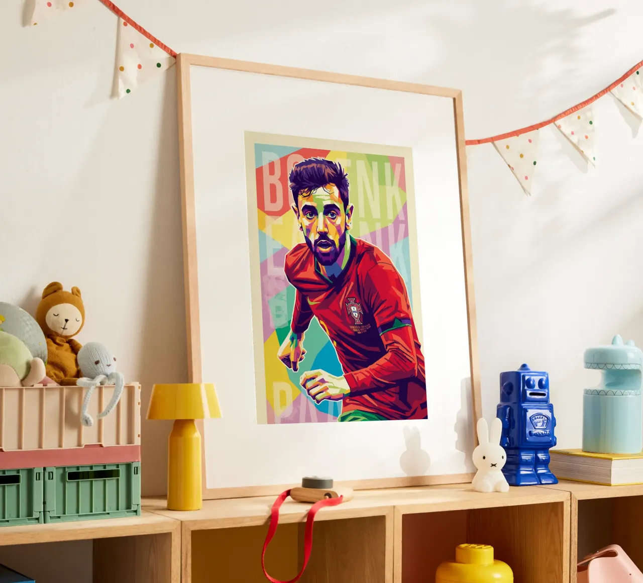 Bruno Fernandes ritratto pop art poster con telaio in legno da Hantamrata
