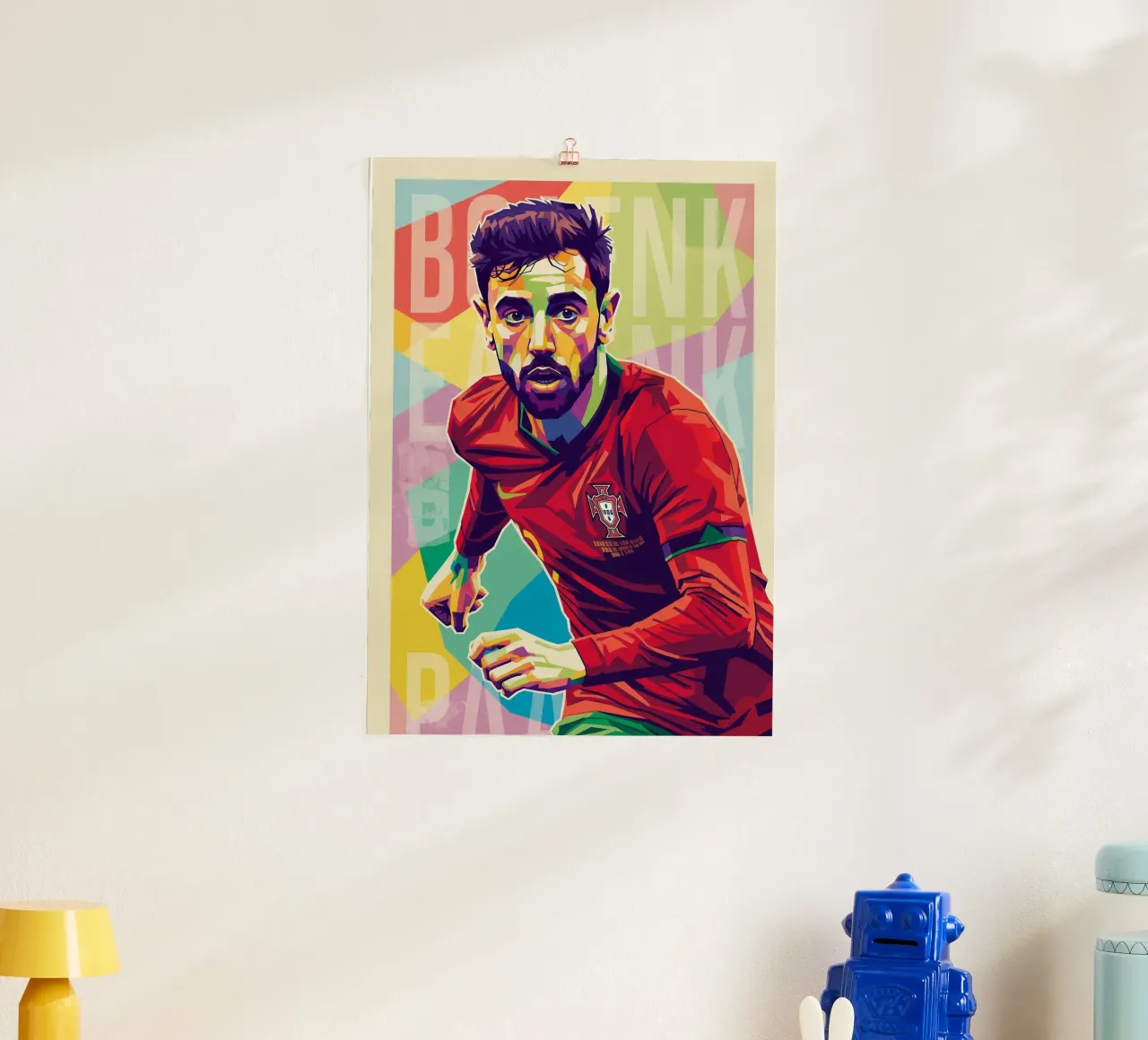 Bruno Fernandes ritratto pop art poster con telaio in legno da Hantamrata
