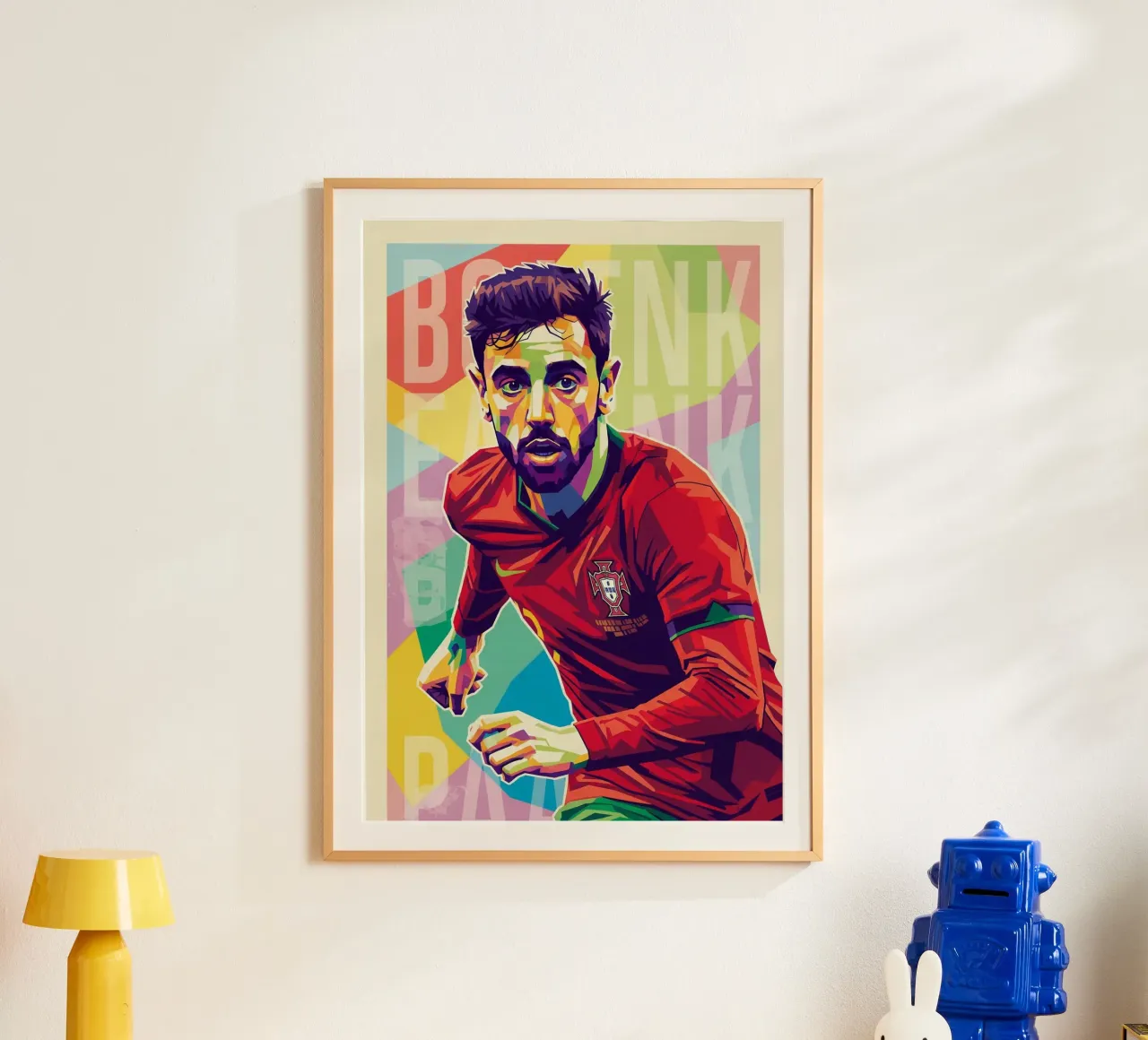Bruno Fernandes ritratto pop art poster con telaio in legno da Hantamrata