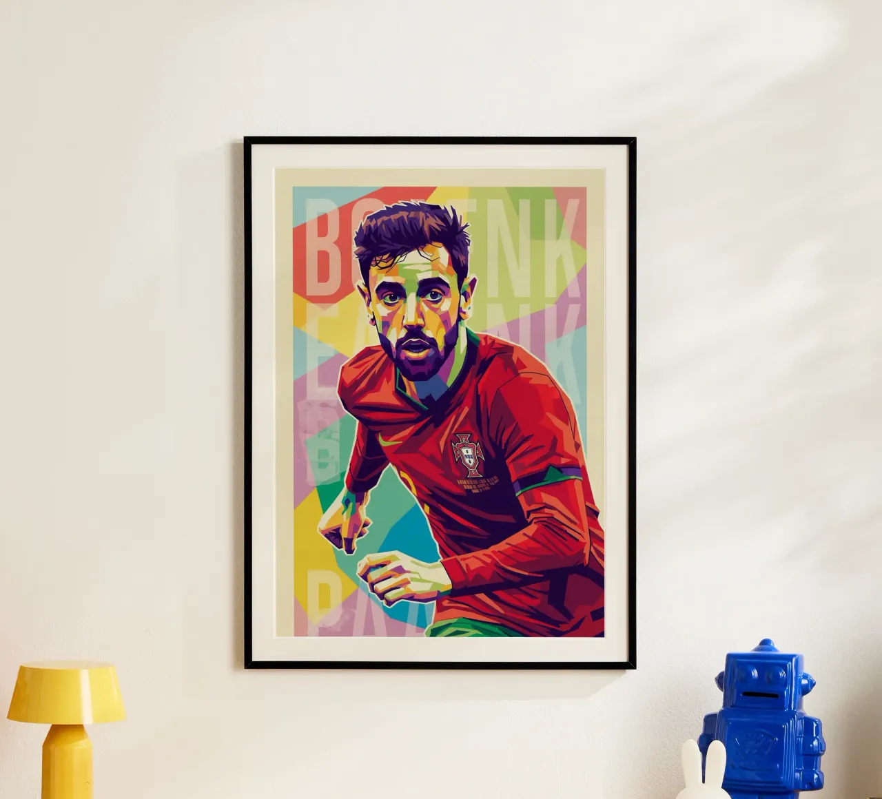 Bruno Fernandes ritratto pop art poster con telaio in legno da Hantamrata