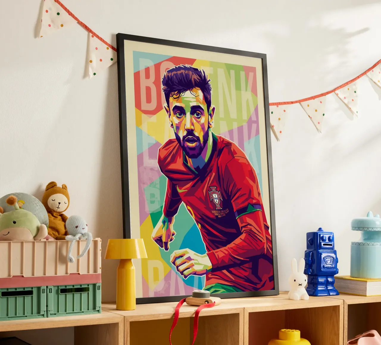 Bruno Fernandes ritratto pop art poster con telaio in legno da Hantamrata