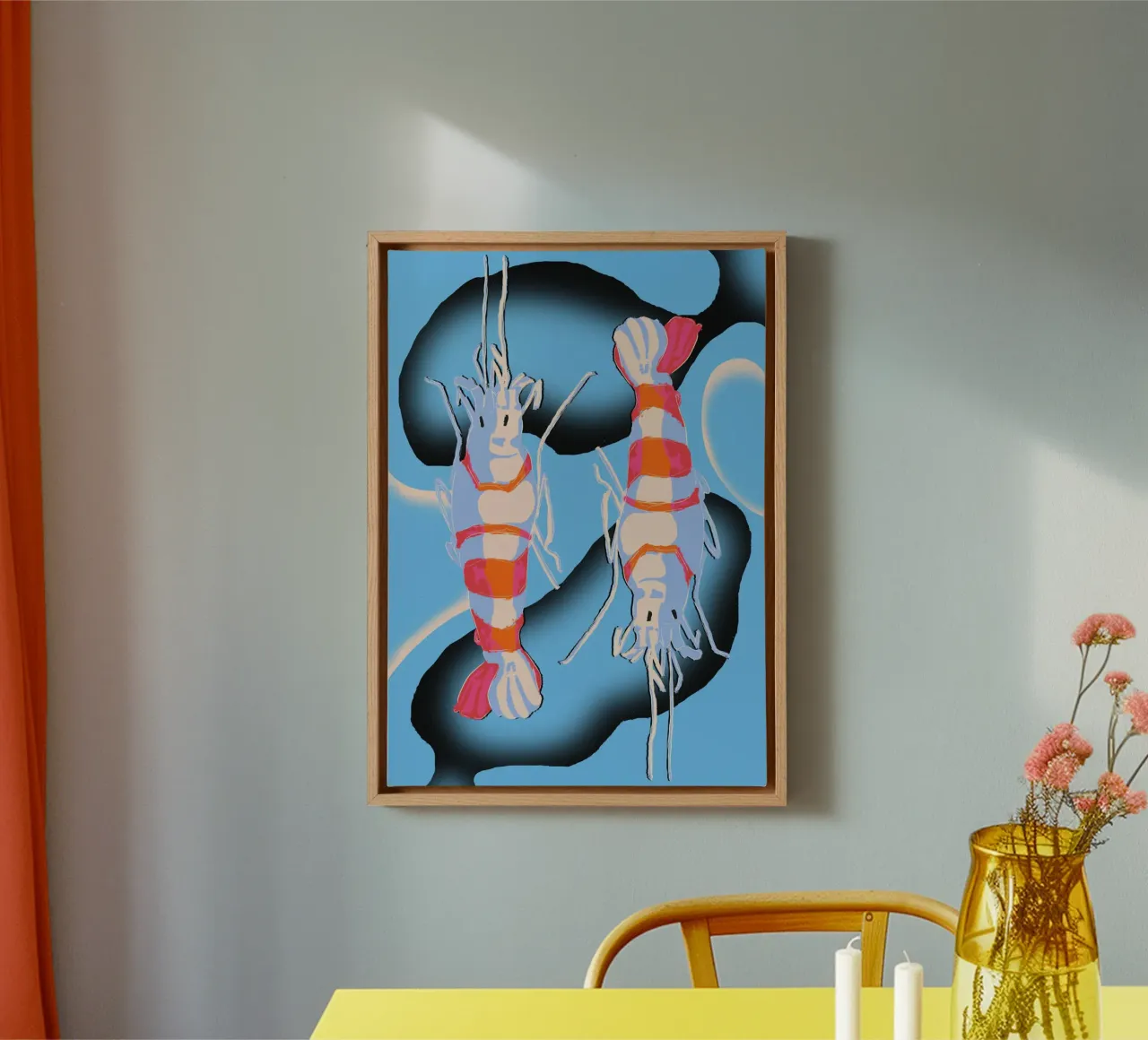 Twin Shrimp canvas met Baklijst van illustfire
