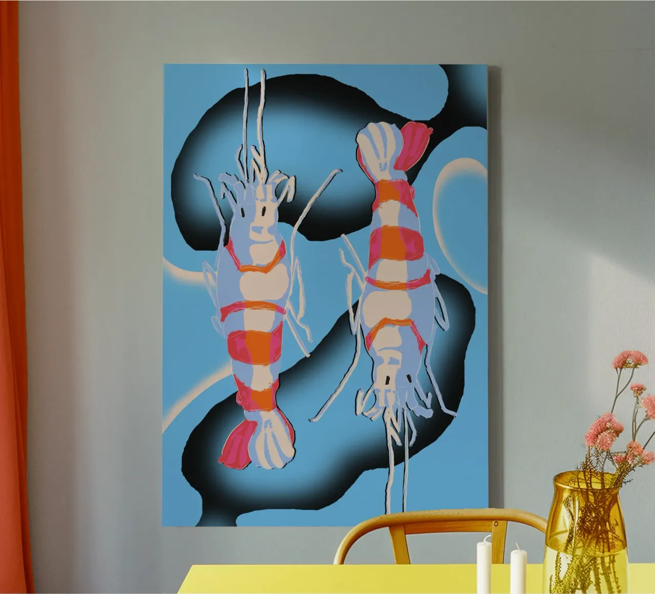 Twin Shrimp canvas met Baklijst van illustfire