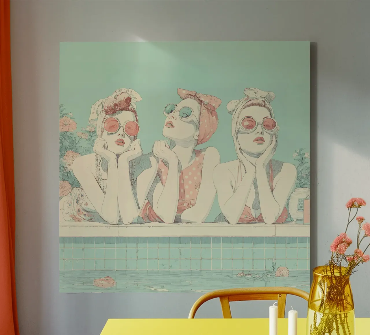 Piscina anni '50 tela con Cornice a cassetta da Rita