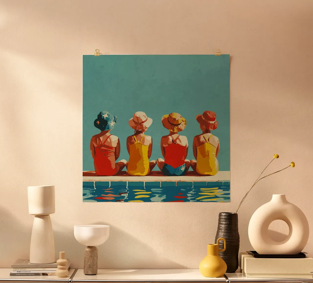 Ragazze in piscina poster con telaio in plastica da Rita