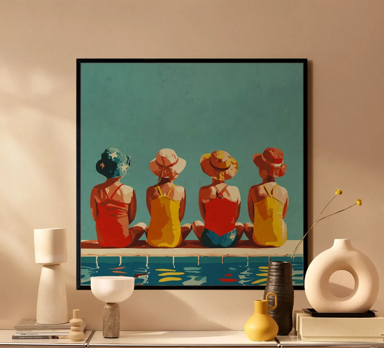 Ragazze in piscina poster con telaio in plastica da Rita