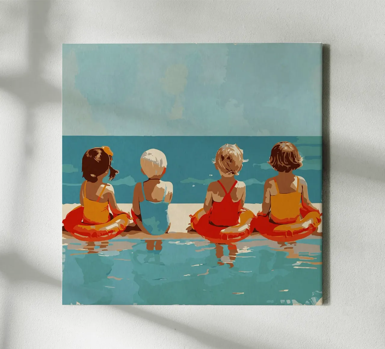 Momenti felici in piscina tela con Cornice a cassetta da Rita