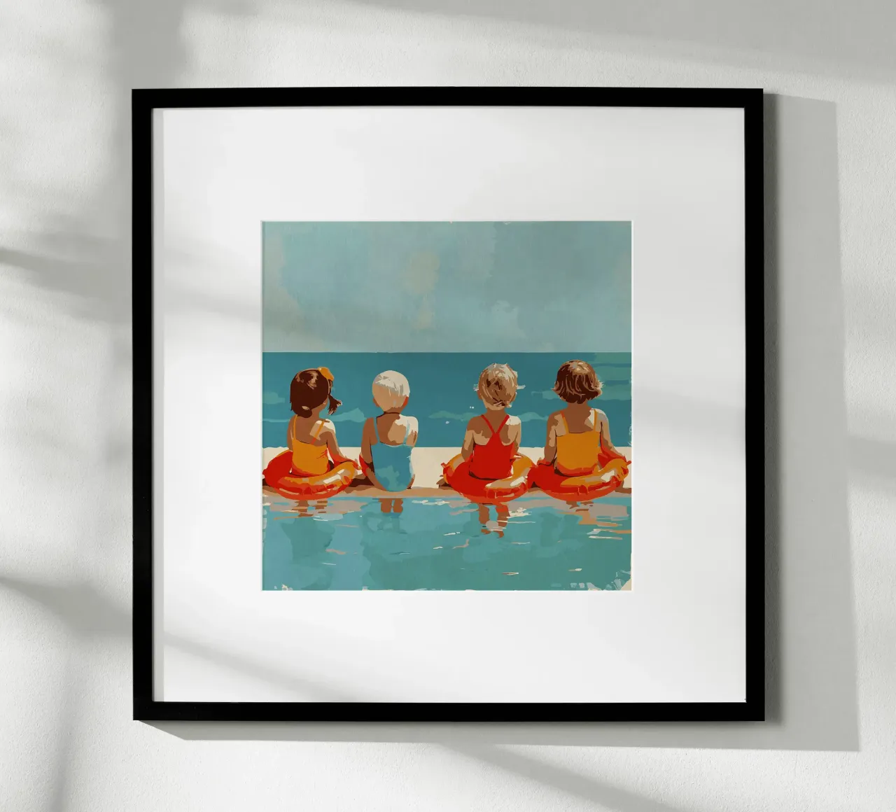 Momenti felici in piscina poster con telaio in plastica da Rita