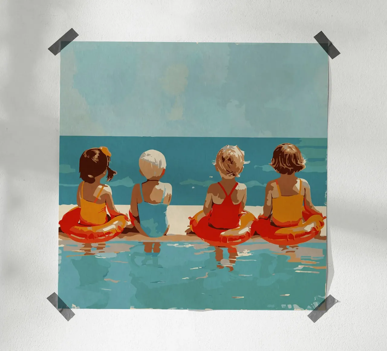 Momenti felici in piscina poster con telaio in plastica da Rita