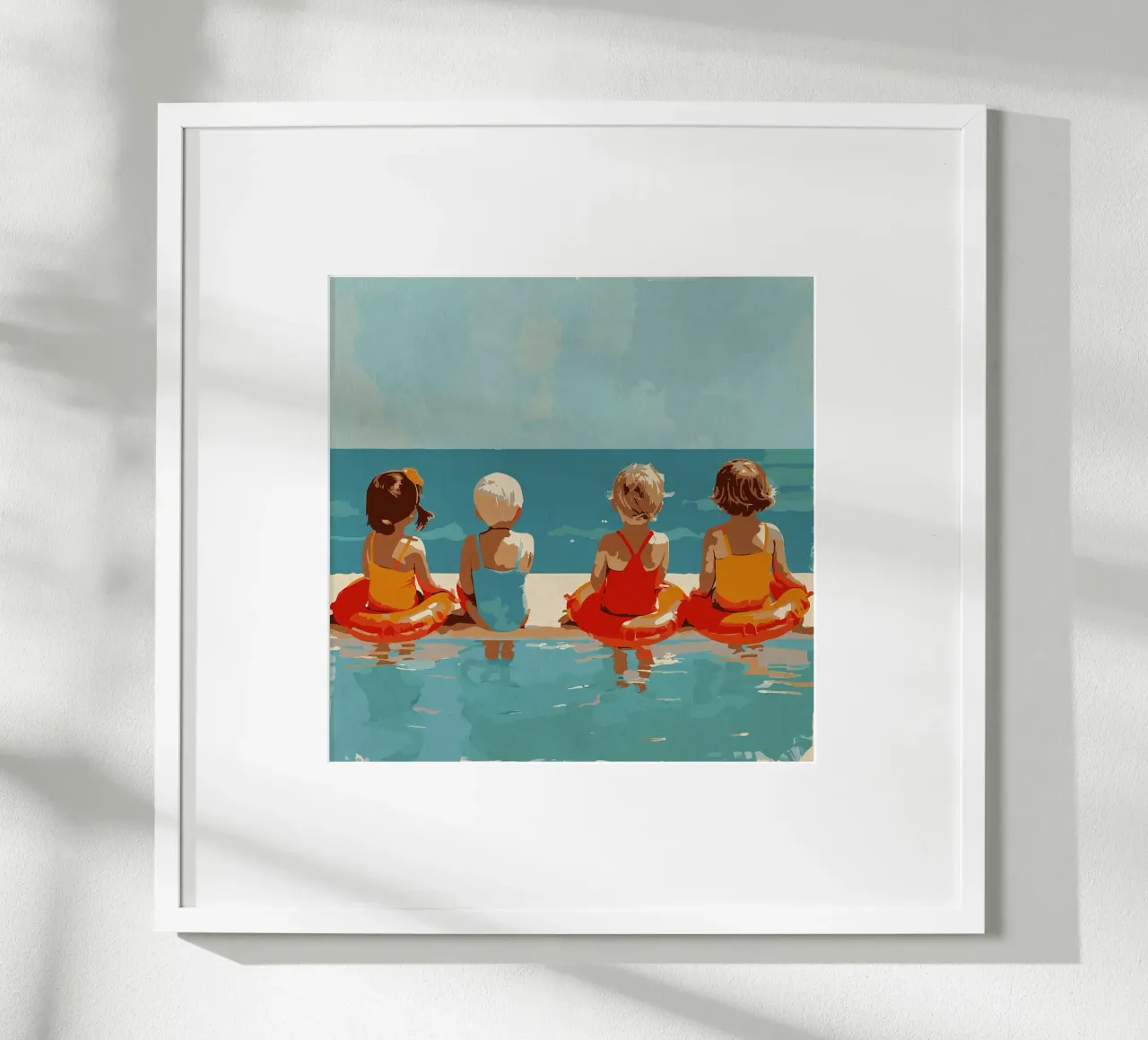 Momenti felici in piscina poster con telaio in plastica da Rita