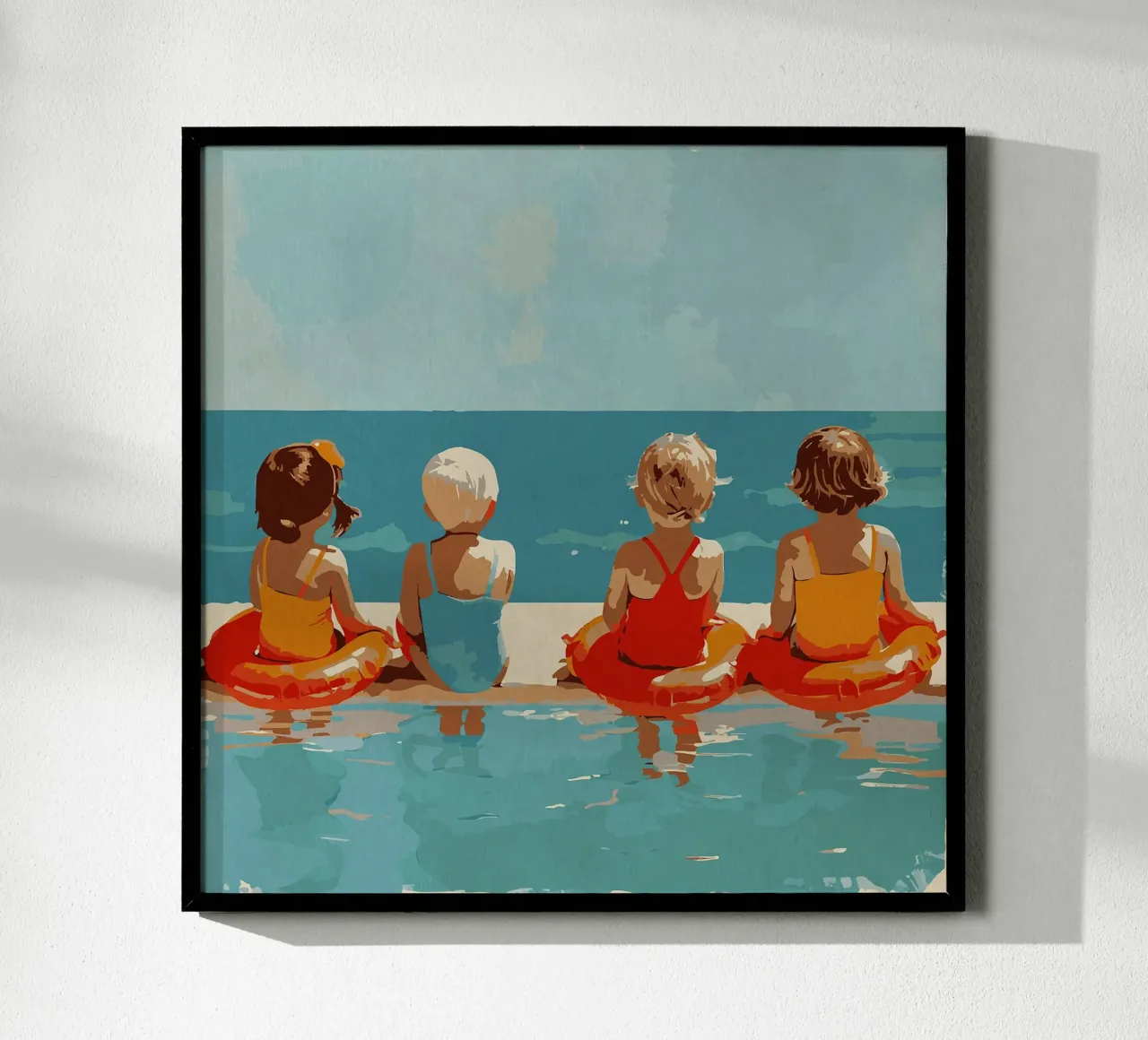 Momenti felici in piscina poster con telaio in plastica da Rita
