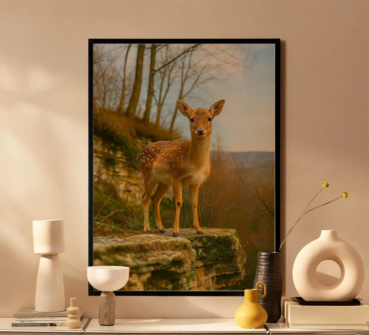 cervo sulle rocce fotografia animale poster con telaio in alluminio da raflessia