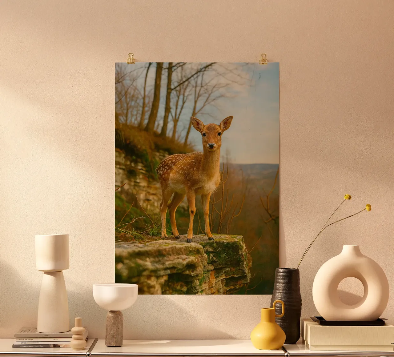cervo sulle rocce fotografia animale poster con telaio in alluminio da raflessia