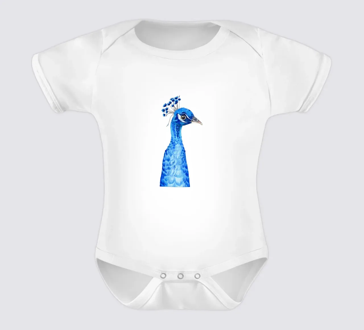 Vasile the Peacock short-sleeve baby romper by Ivona Maris