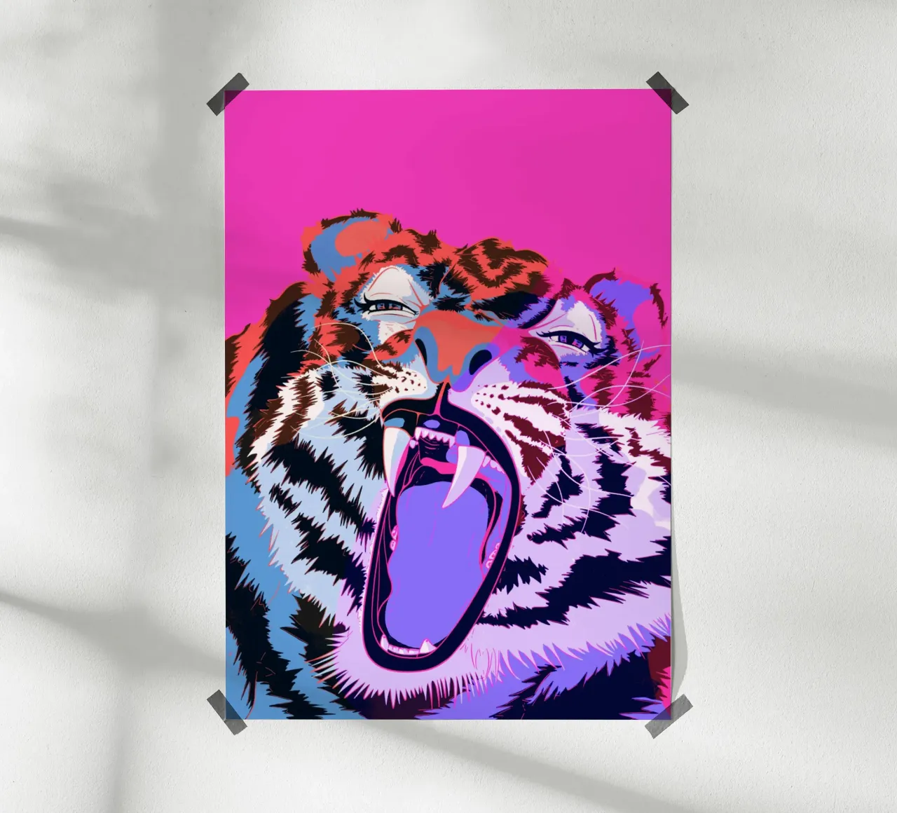 Tiger Jaw poster con telaio in legno da illustfire