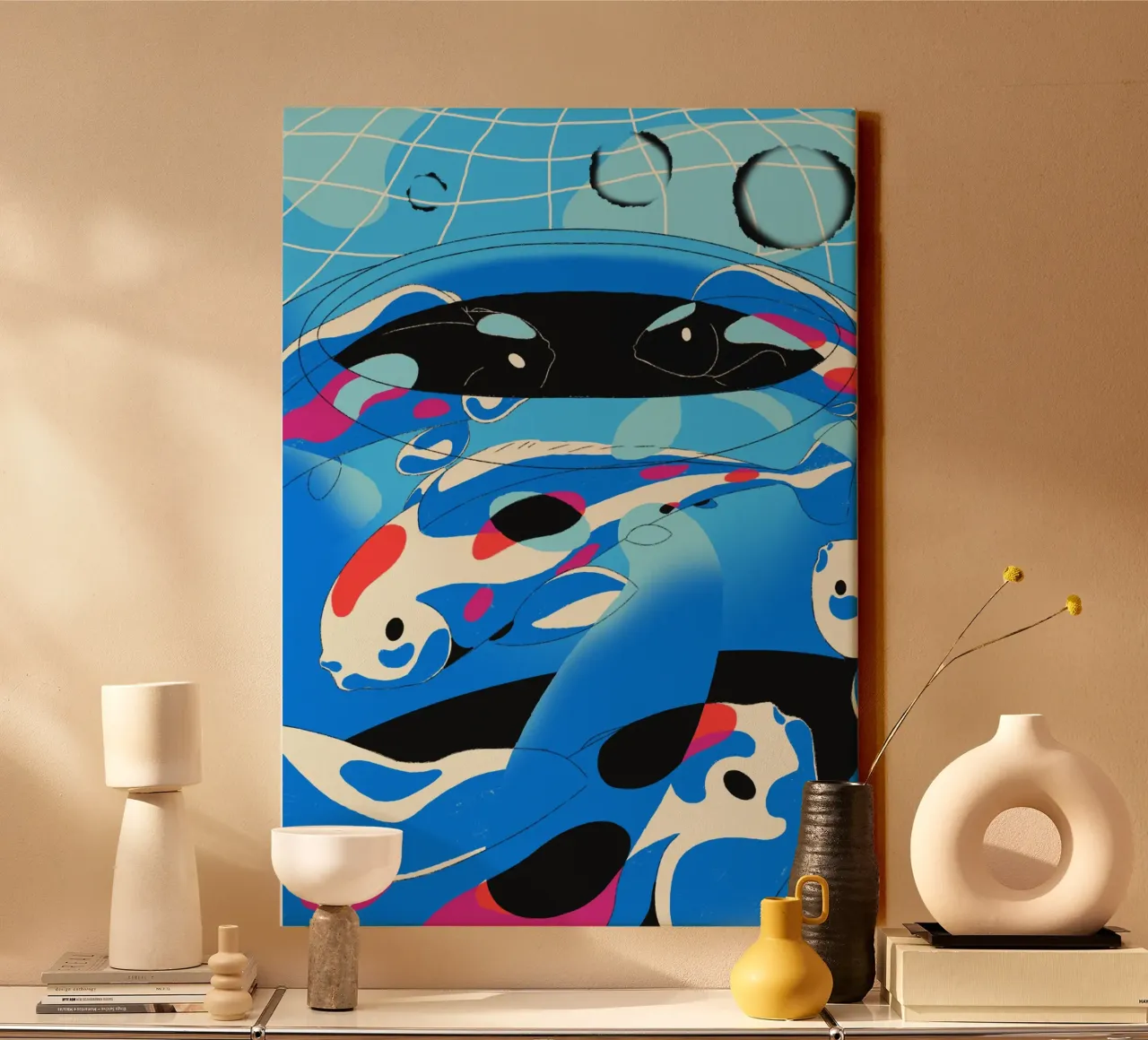 Koi on The Bowl canvas met Baklijst van illustfire