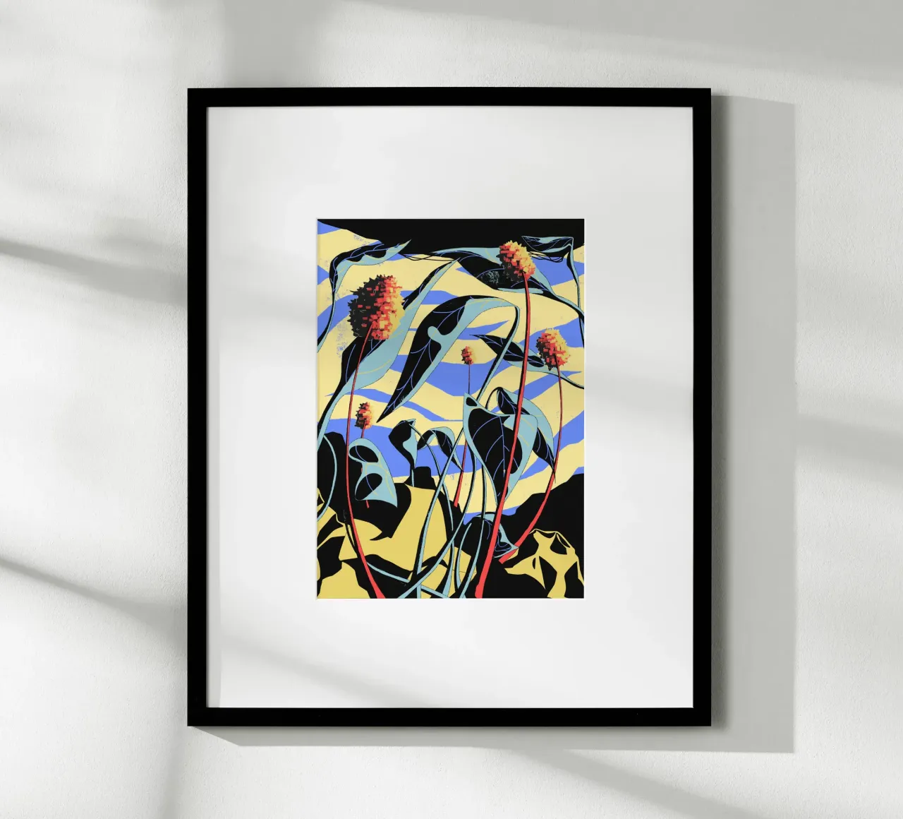 Hill Weeds poster con telaio in legno da illustfire