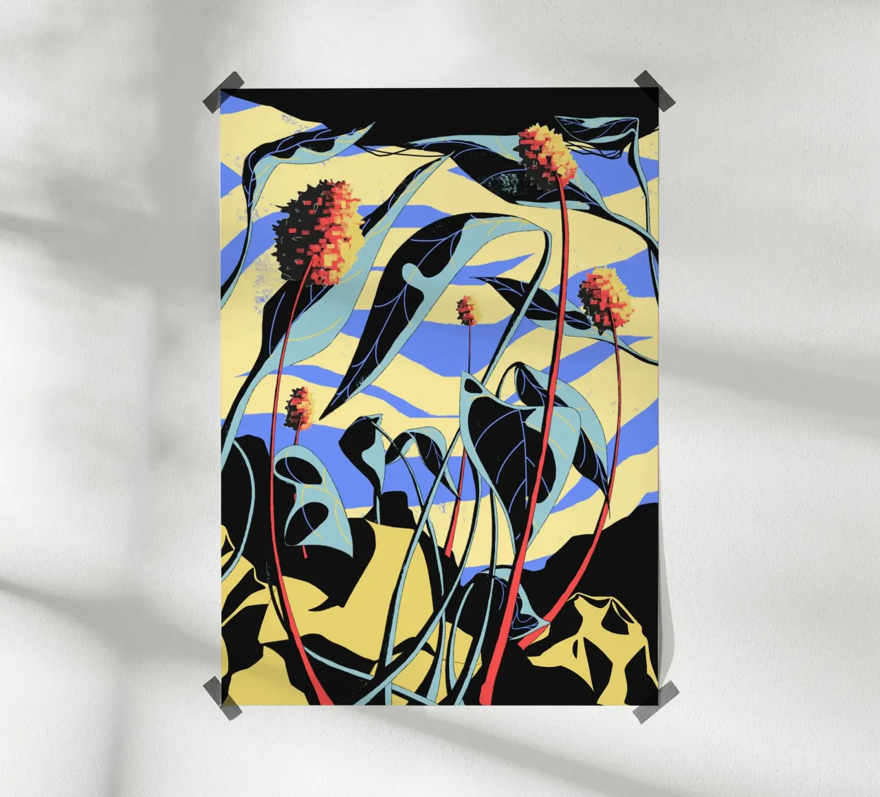 Hill Weeds poster con telaio in legno da illustfire
