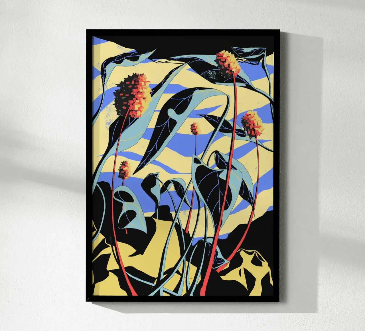 Hill Weeds poster con telaio in legno da illustfire