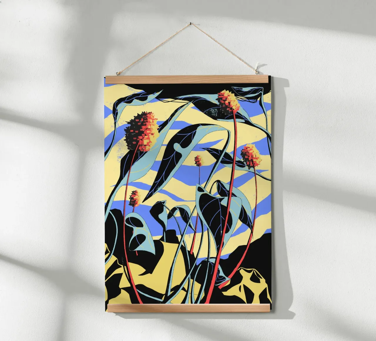 Hill Weeds poster con telaio in legno da illustfire