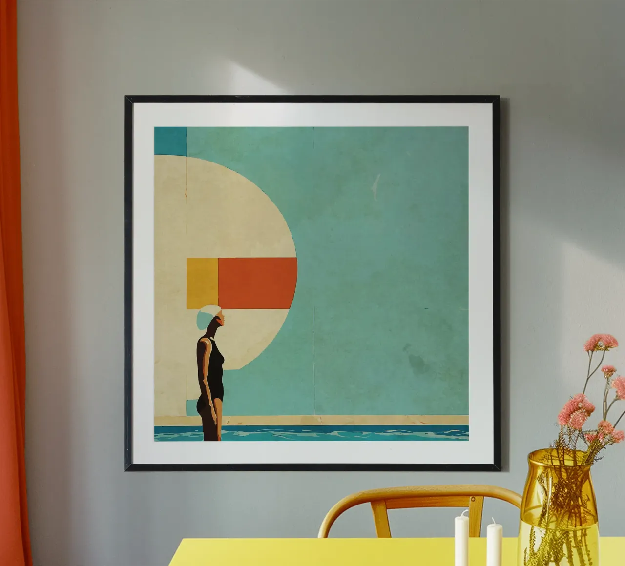 Piscina di metà secolo poster con telaio in legno da Rita
