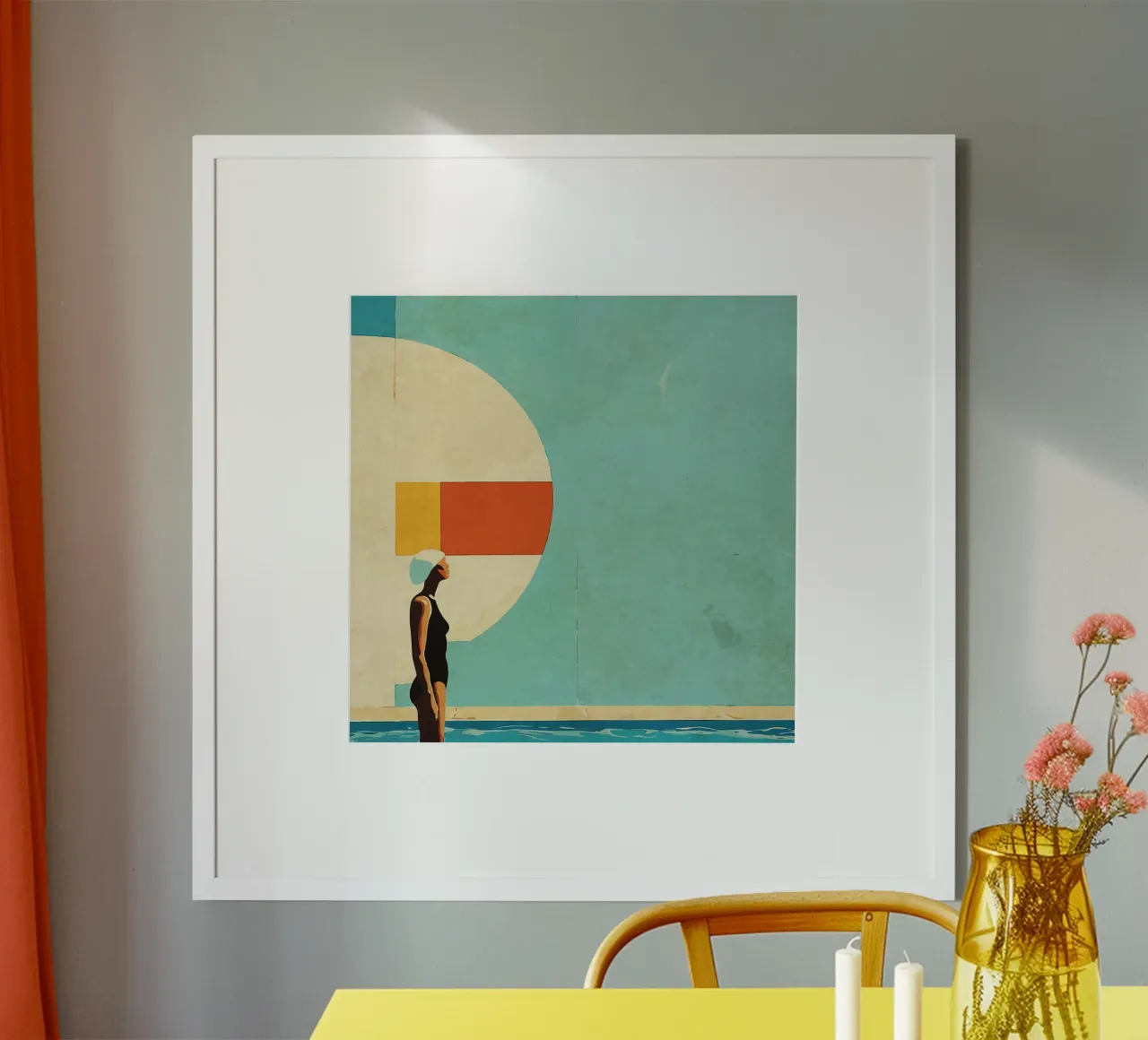 Piscina di metà secolo poster con telaio in legno da Rita