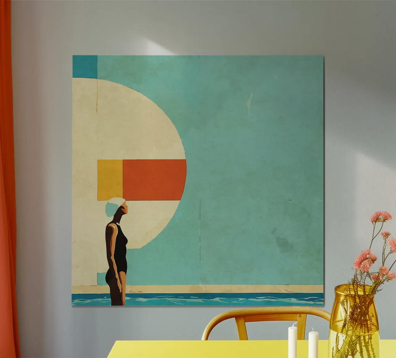 Piscina di metà secolo poster con telaio in legno da Rita