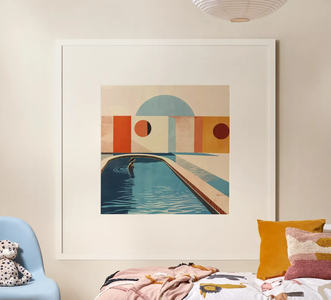 Piscina di metà secolo poster con telaio in legno da Rita