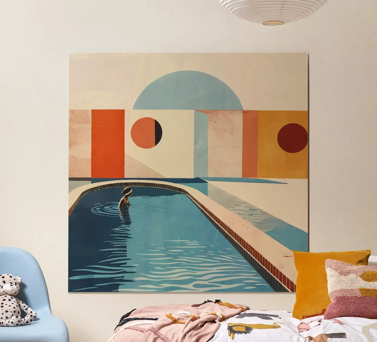 Piscina di metà secolo poster con telaio in legno da Rita