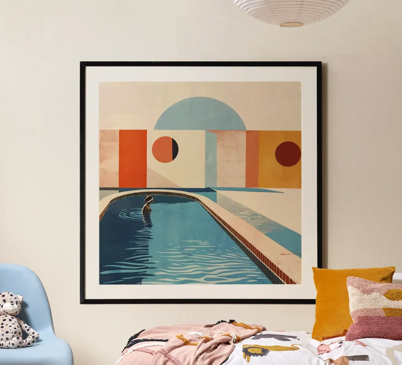 Piscina di metà secolo poster con telaio in legno da Rita