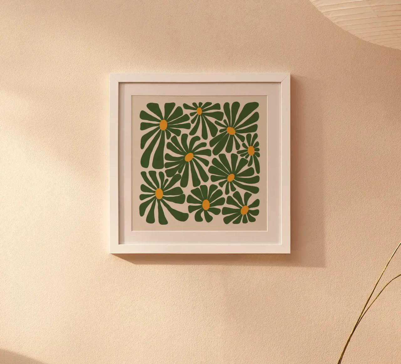Sap Green Daisies poster con telaio in plastica da TijanaArtStudio88