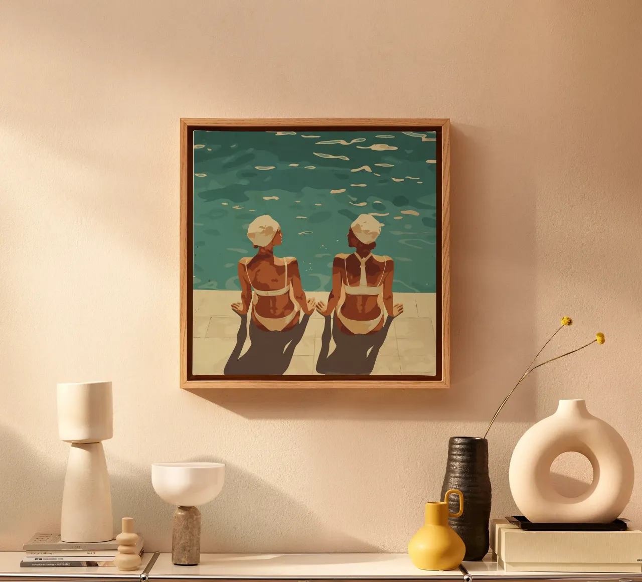 Pool Women canvas with Floater frame by Rita