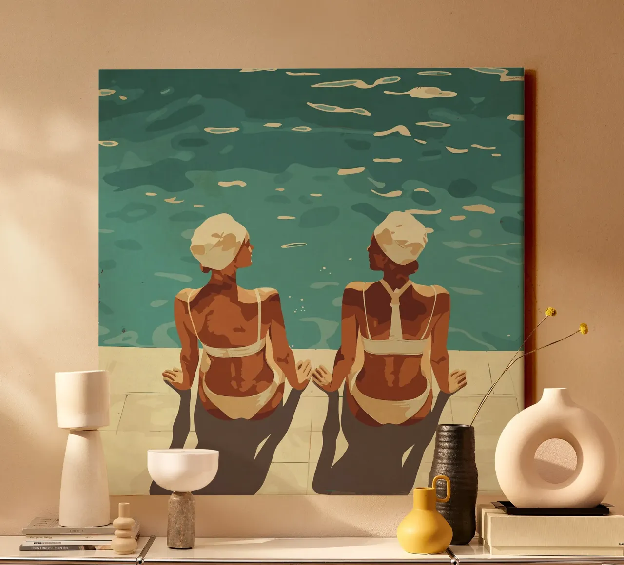 Pool Women canvas with Floater frame by Rita