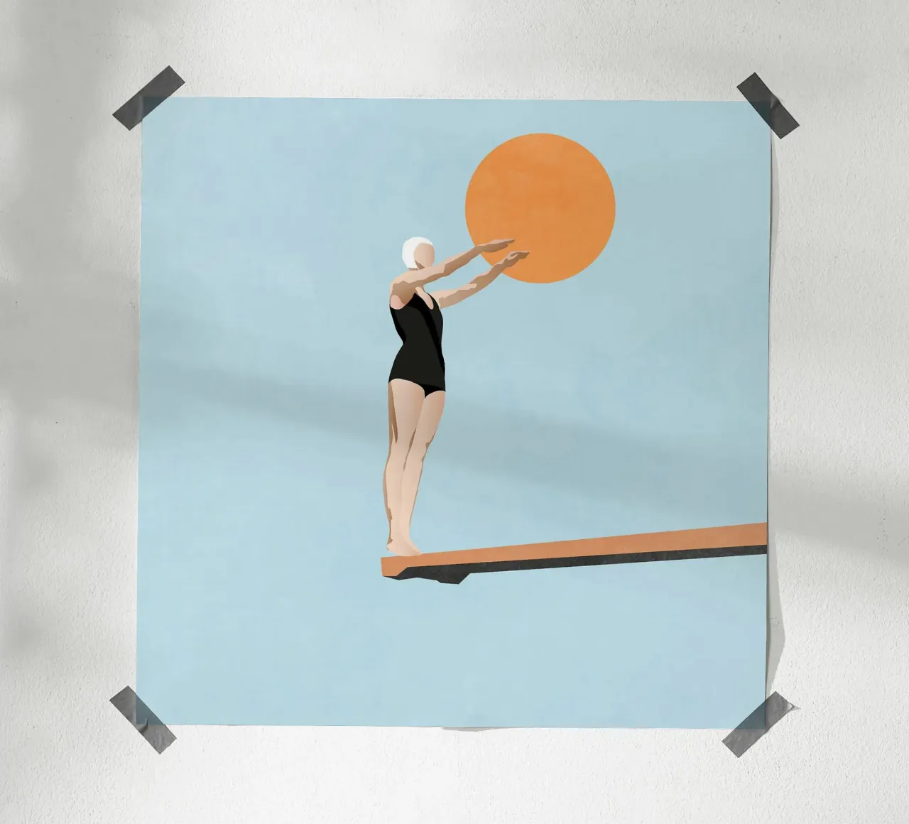 Pronti per il tuffo all'indietro poster con telaio in alluminio da Rita