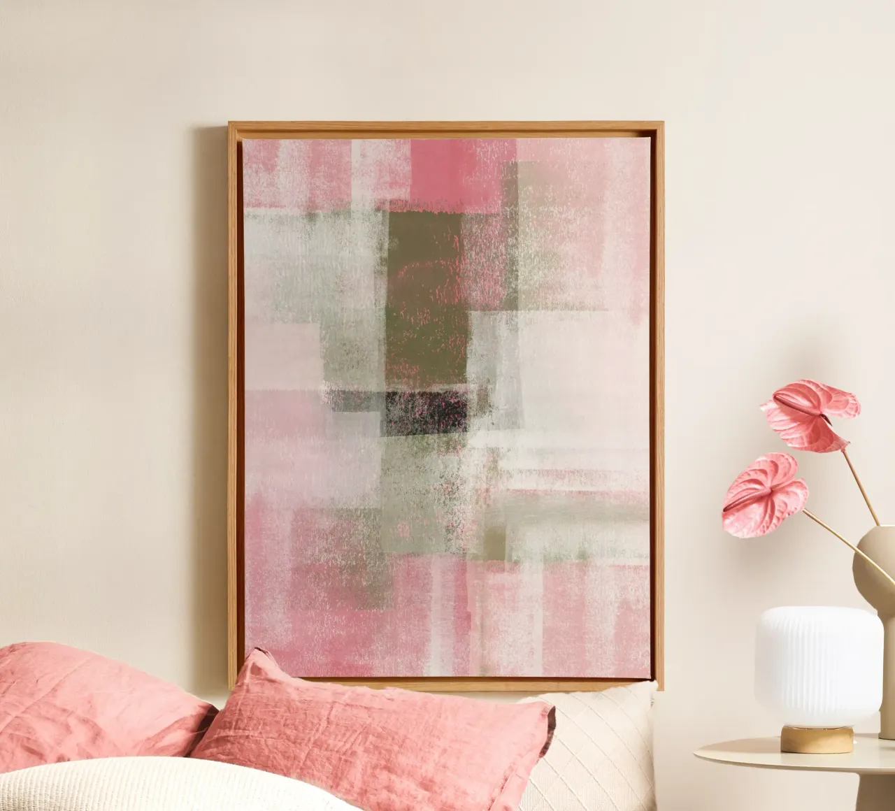 Surfaces 9A | Abstract in Sage Green & Deep Pink tela con Cornice a cassetta da sabidussi