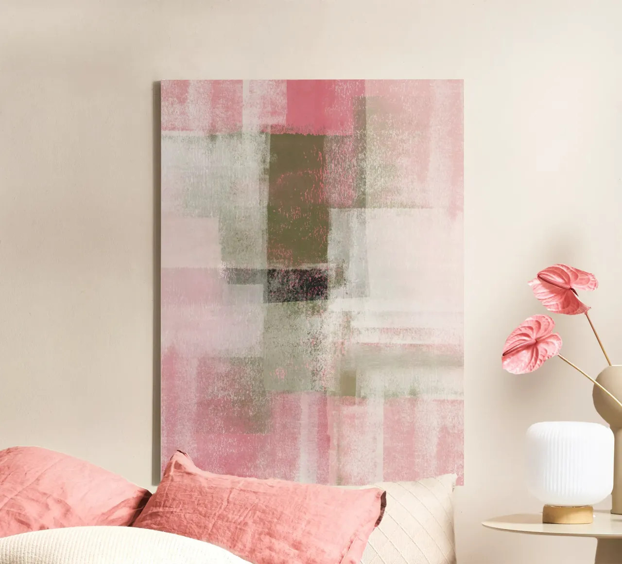 Surfaces 9A | Abstract in Sage Green & Deep Pink tela con Cornice a cassetta da sabidussi