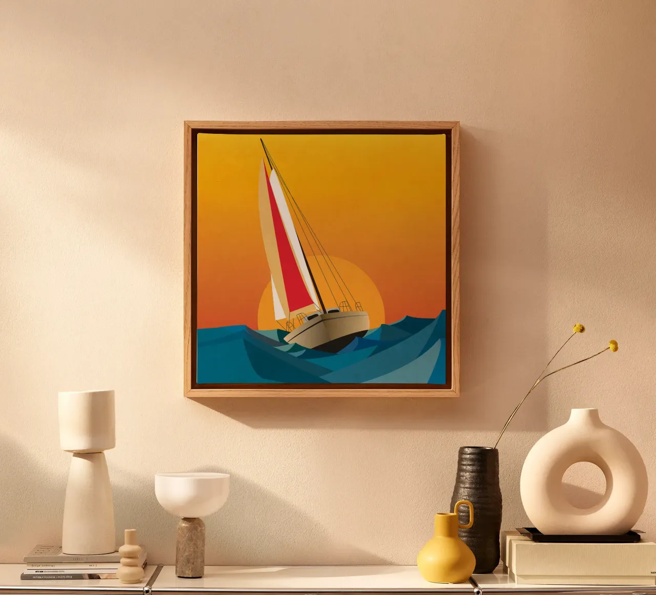 Zeilen in de zon canvas met Baklijst van Rita