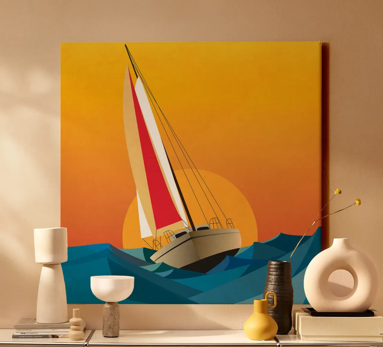 Zeilen in de zon canvas met Baklijst van Rita