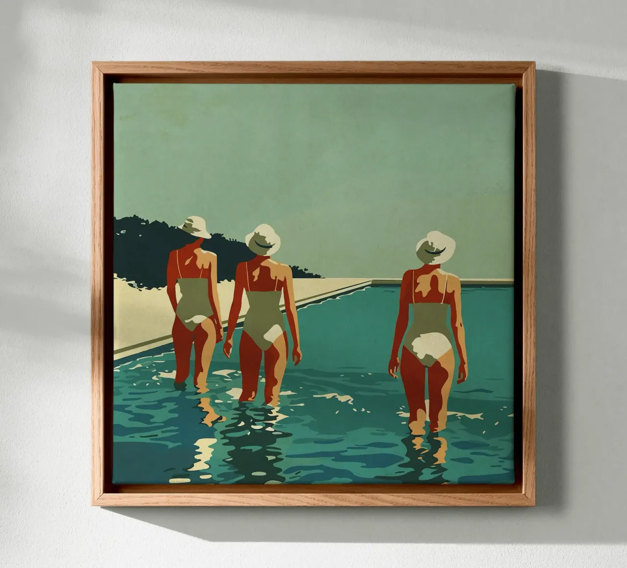 Drie bij het zwembad canvas met Baklijst van Rita