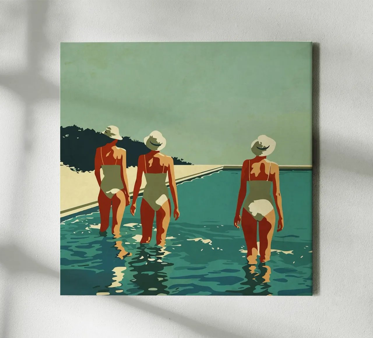 Drie bij het zwembad canvas met Baklijst van Rita