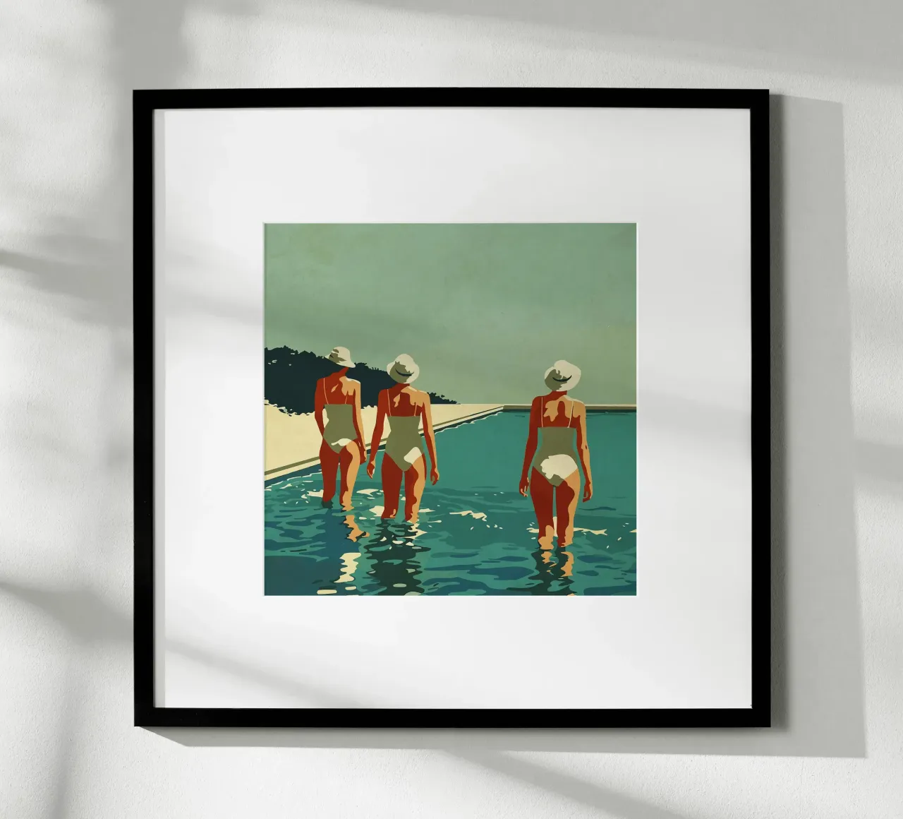 Tre in piscina poster con telaio in legno da Rita