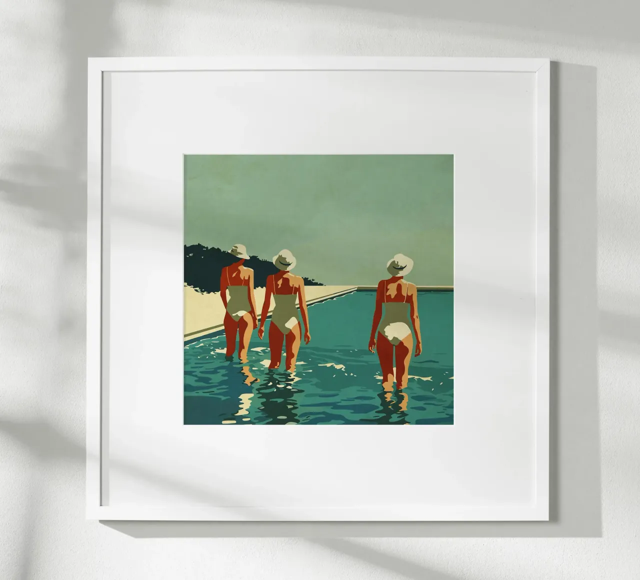 Tre in piscina poster con telaio in legno da Rita
