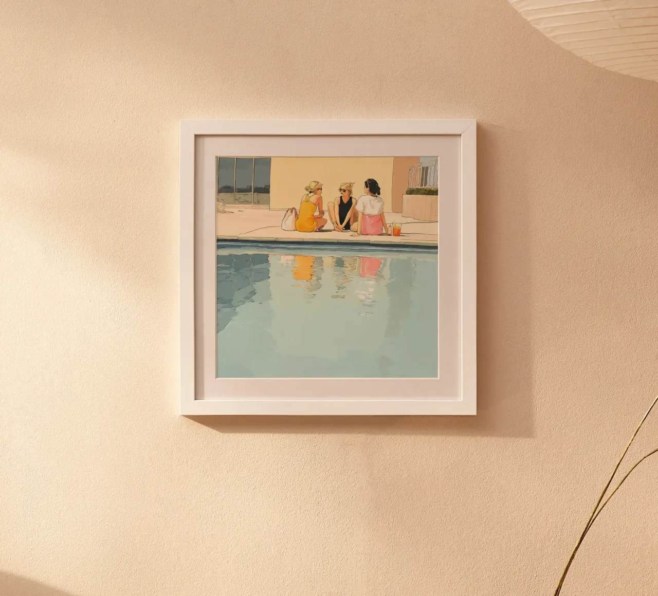 Tre amici in piscina poster con telaio in alluminio da Rita