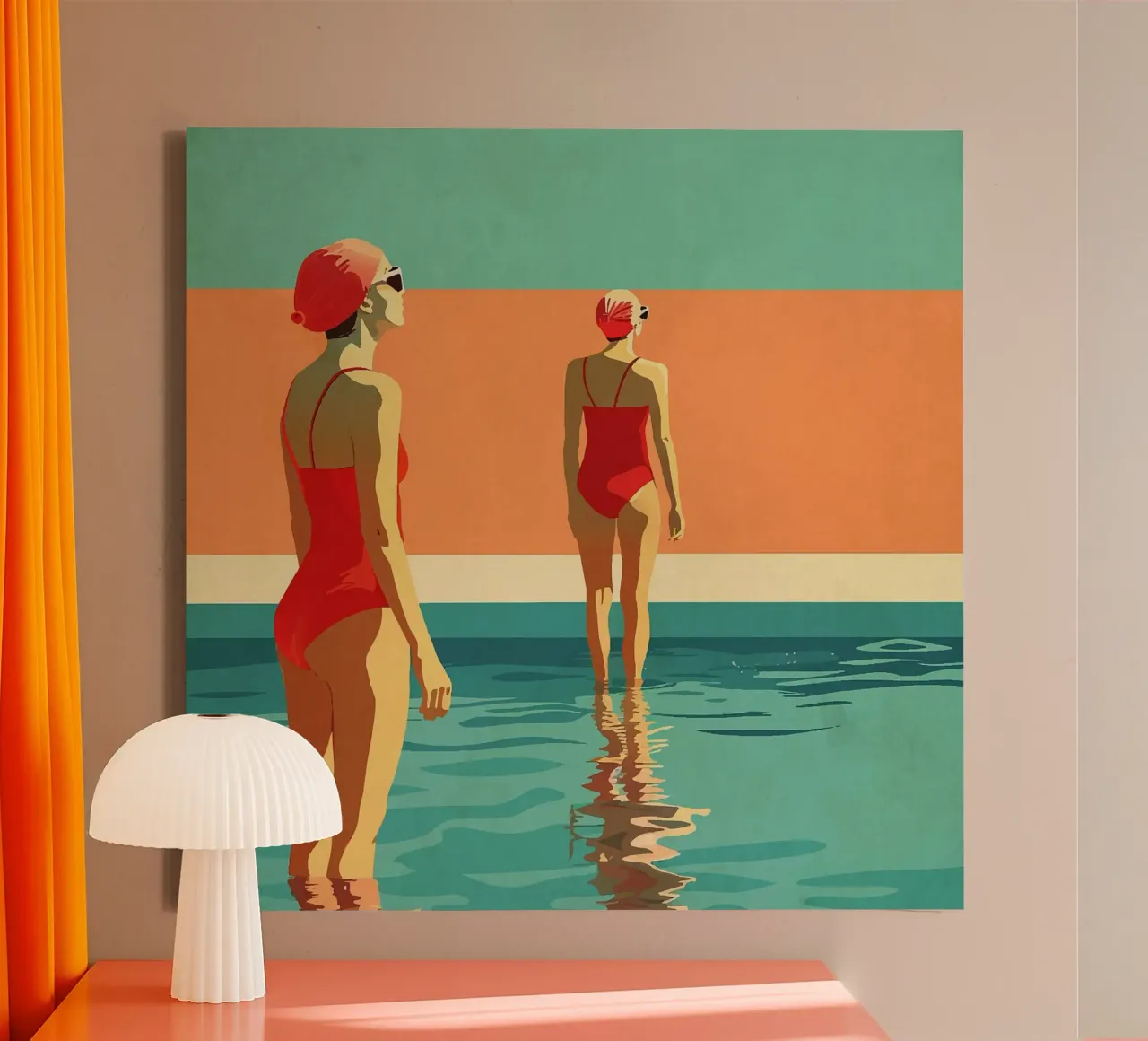 Twee vrouwelijke zwemmers canvas met Baklijst van Rita