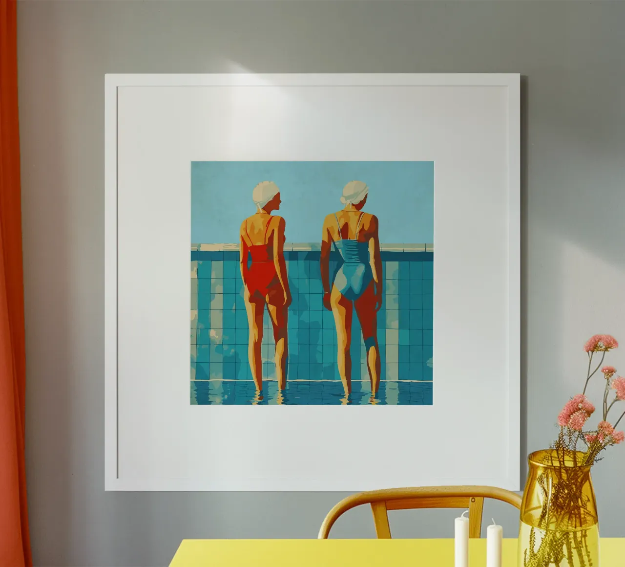 Donne in piscina poster con telaio in alluminio da Rita